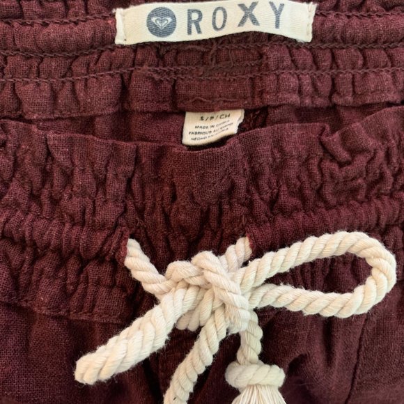 ROXY Linen Blend Wide Leg Pants/Oceanside Pant/Beach Pants Roxy/Burgundy Linen - Picture 8 of 9